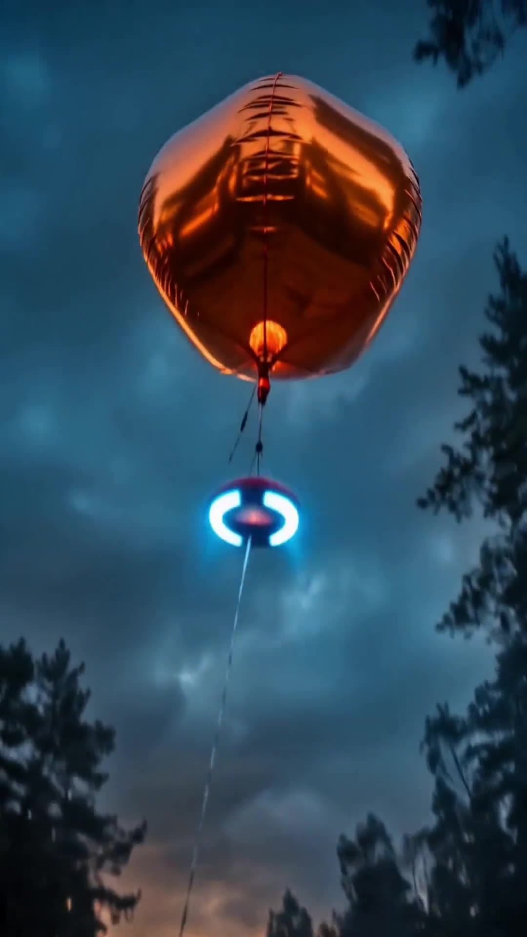 LiftSignal Skymarker tethered balloon beacon aloft at dusk with its glowing signaling payload